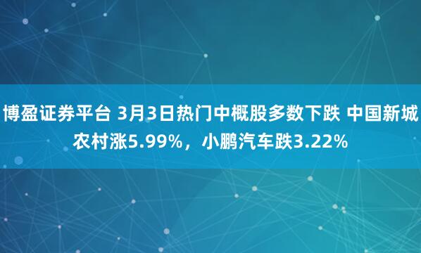 博盈证券平台 3月3日热门中概股多数下跌 中国新城农村涨5.99%，小鹏汽车跌3.22%